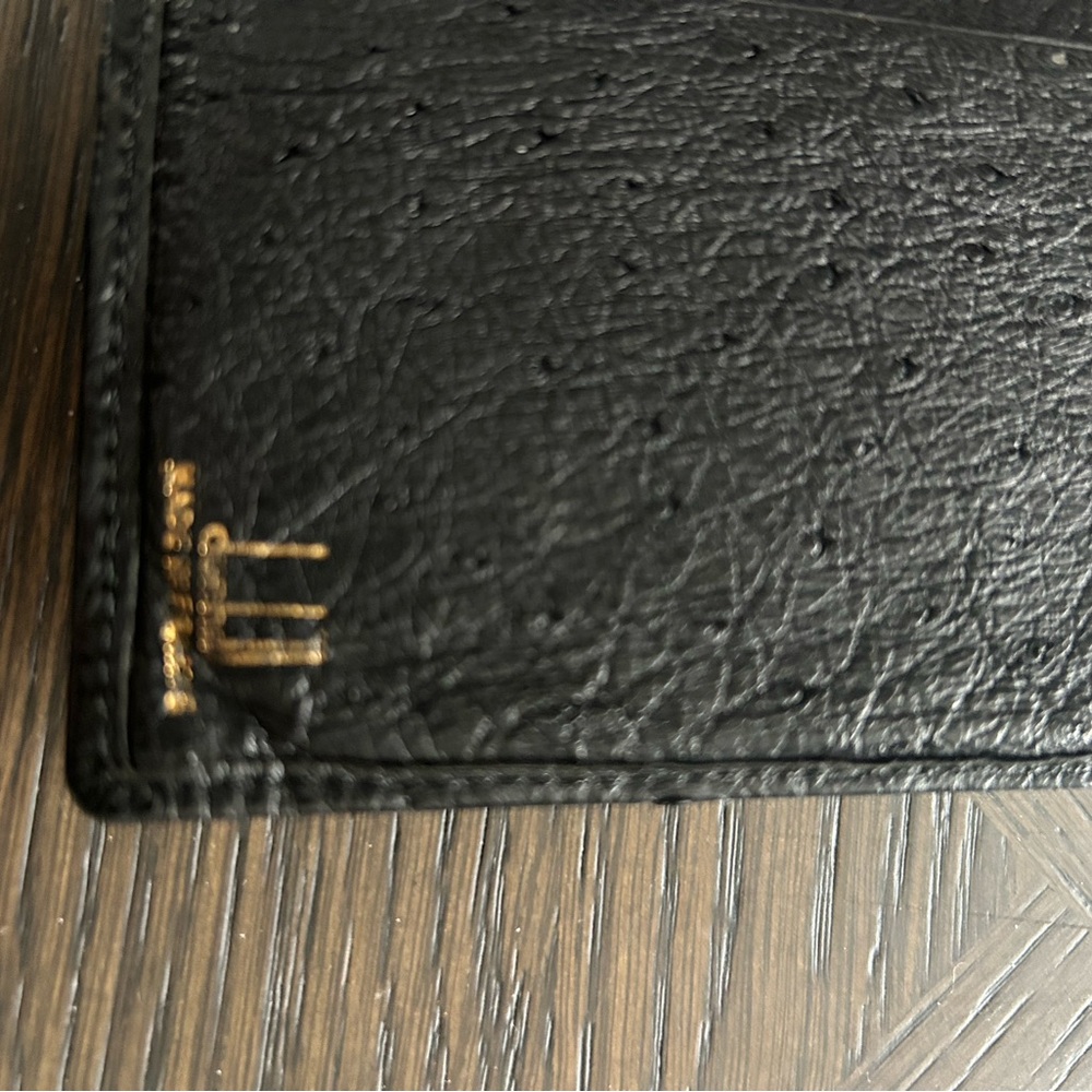 Dunhill Black Ostrich Bi Fild Leather Card Holder Wallet UNISEX - Picture 4 of 6